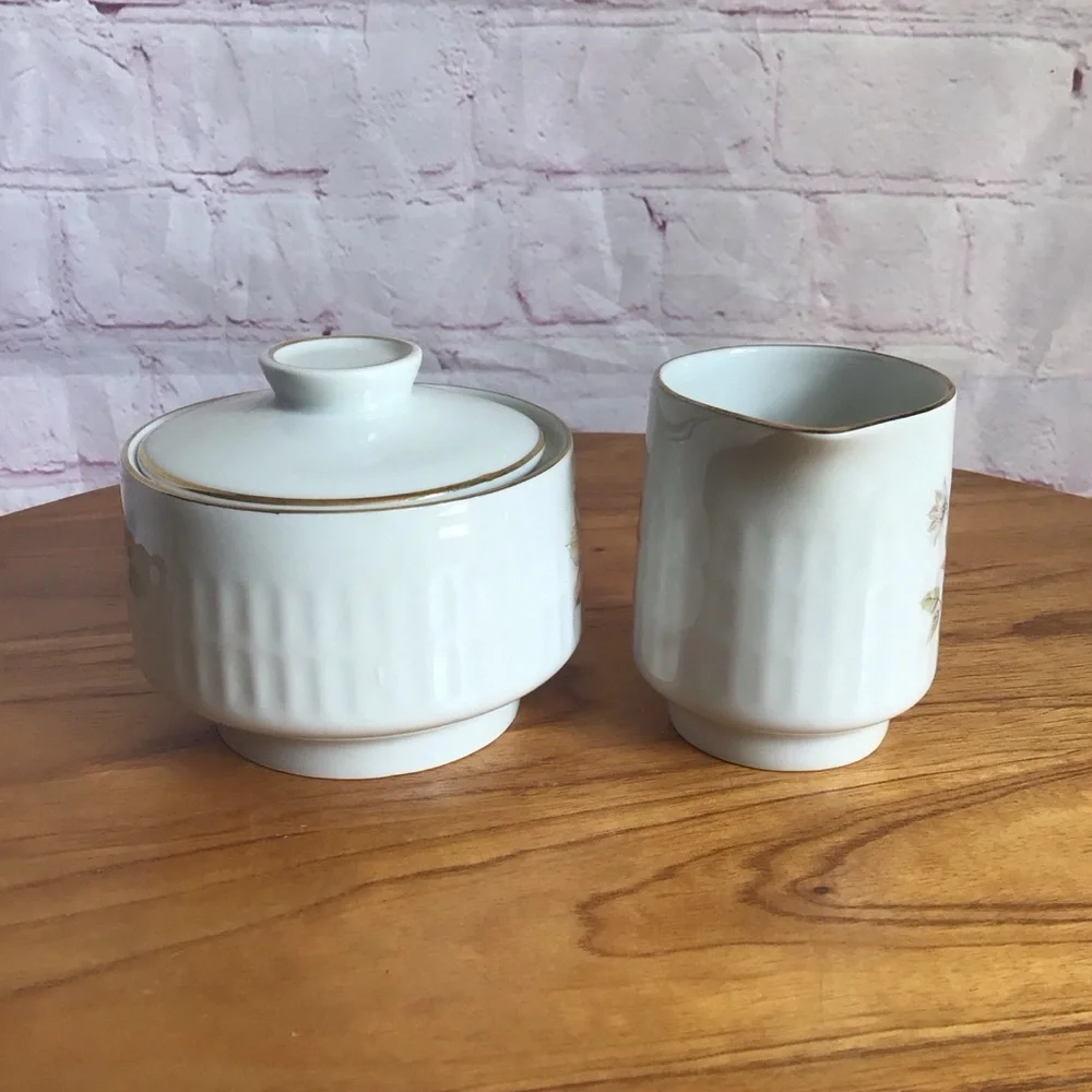 Vintage Scherzer Bavaria Floral Porcelain Covered Sugar Bowl and Creamer Set